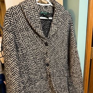 Lauren Ralph Lauren, cashmere/wool blend, chevron shawl collared blazer. Womens